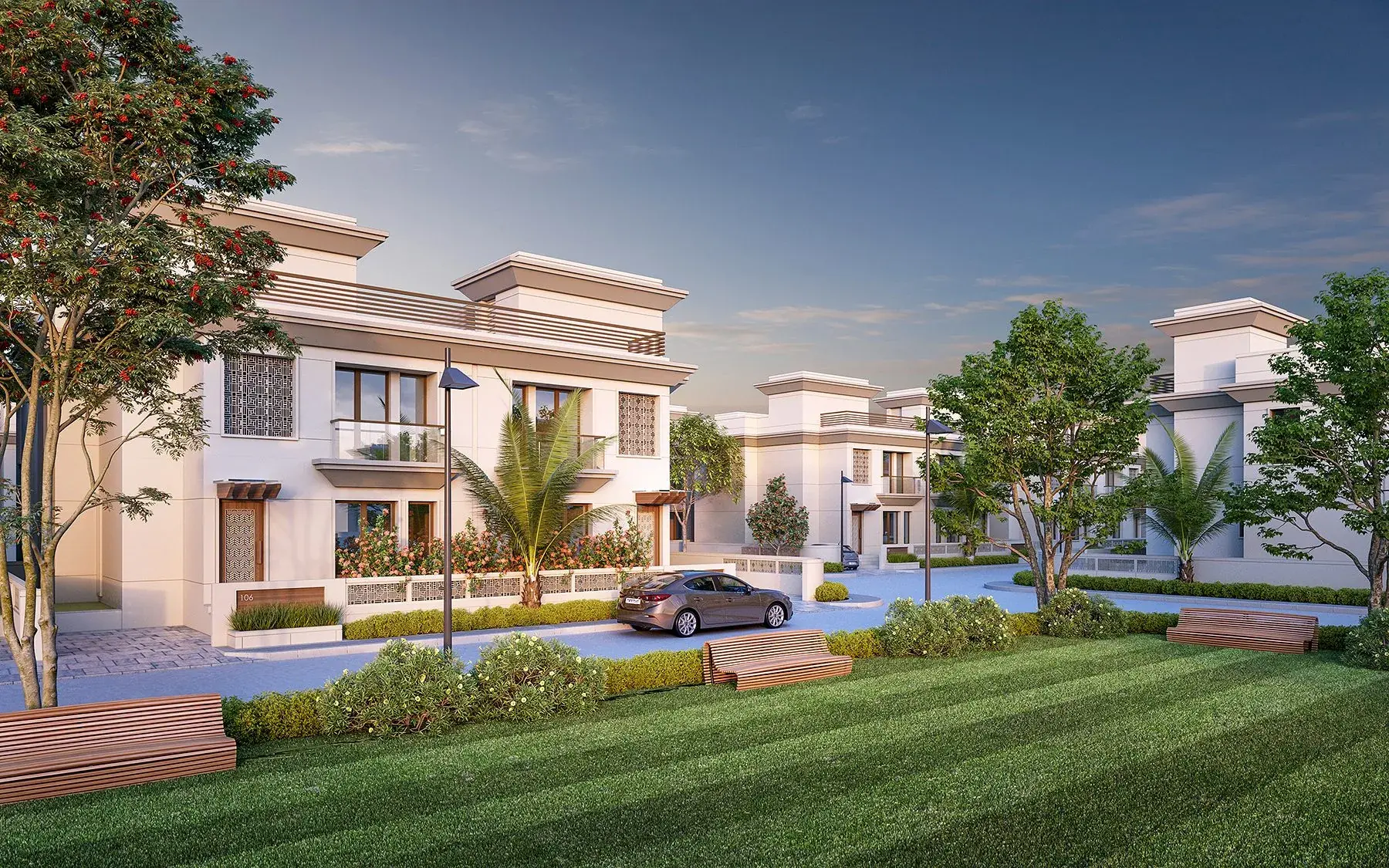 Street view of the Seven9 Deva's villas and internal road
