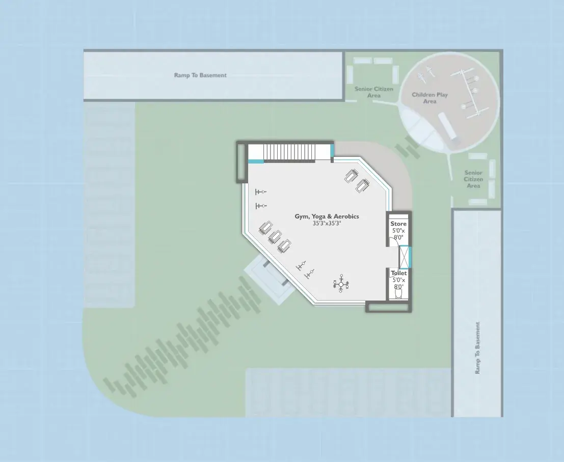 Clubhouse first floor layout with gym, yoga and aerobics