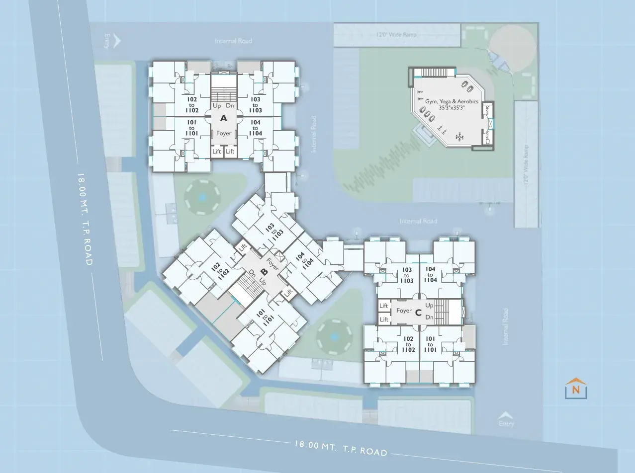 Typical upper floor layout showing all flats