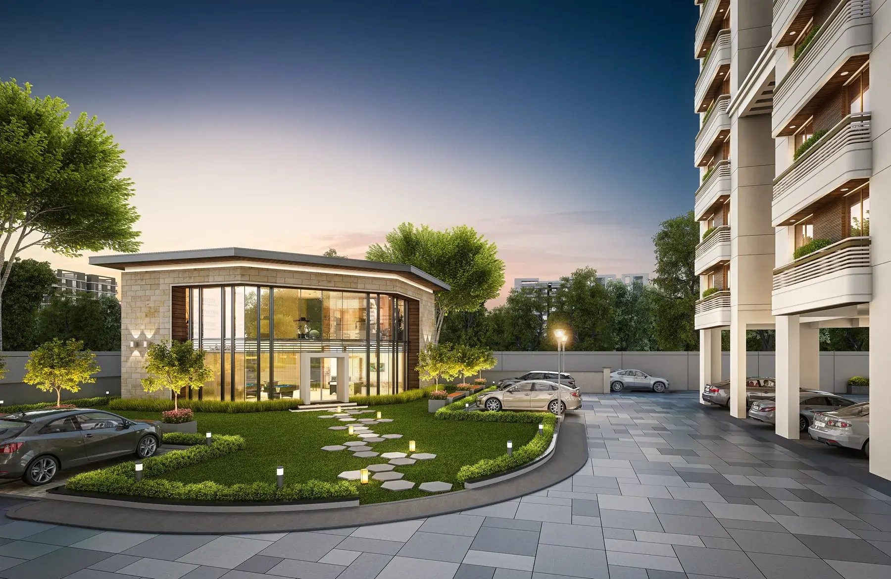 Clubhouse and garden at Seven9 Imperia