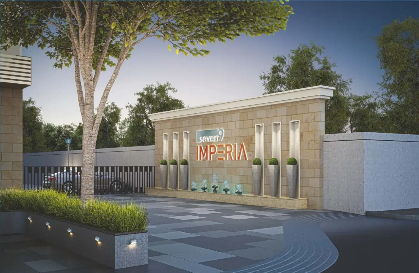 Entrance gate with the Imperia sign