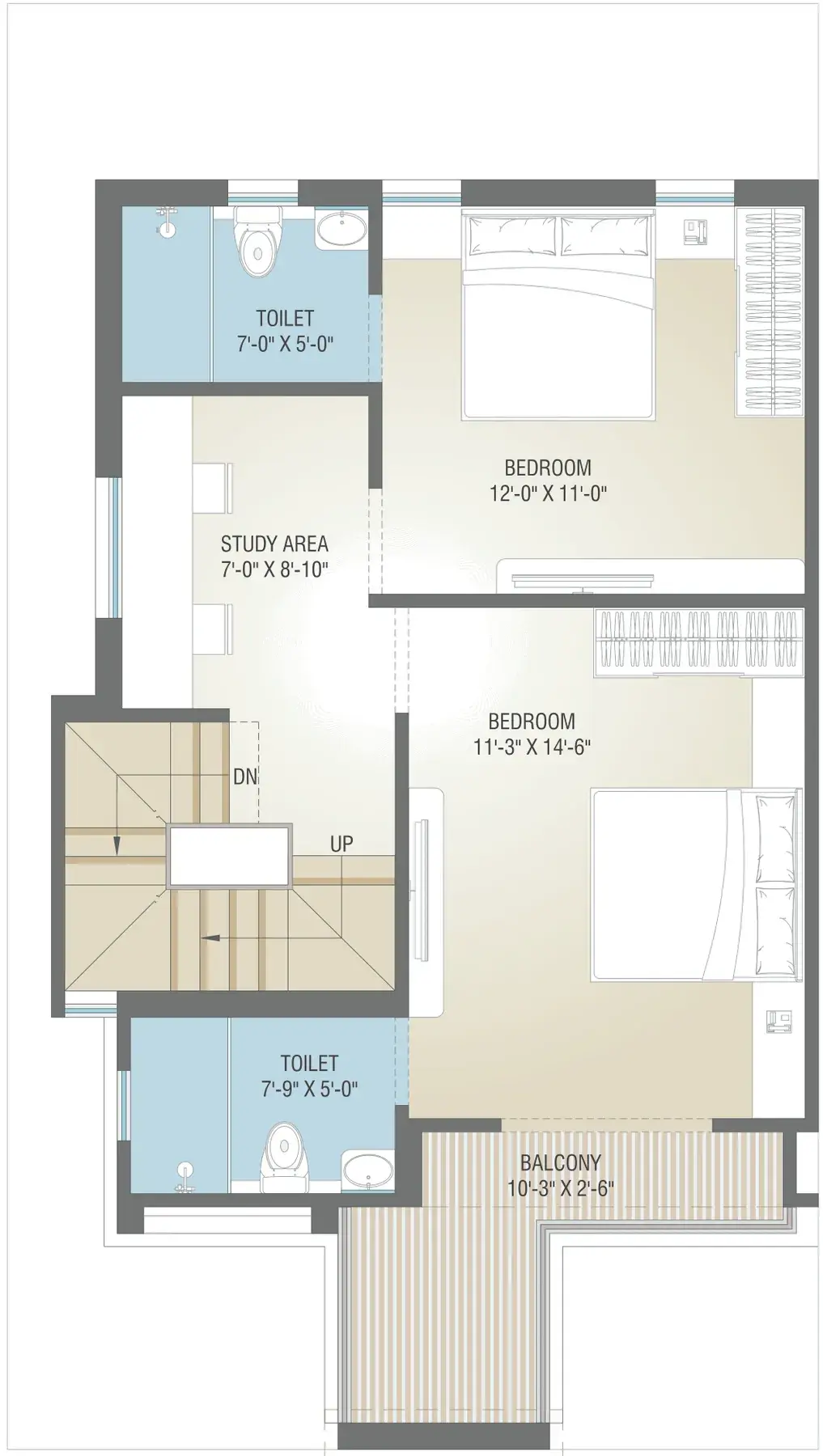 First floor plan of the Type A villa