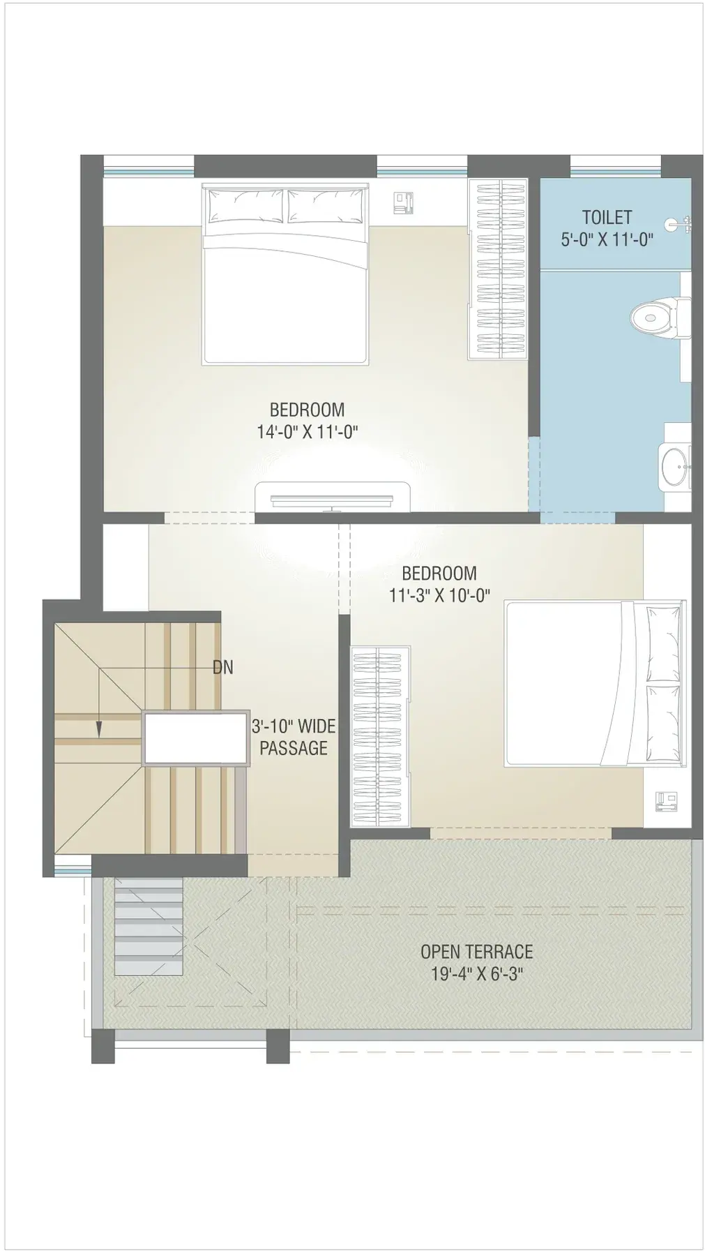 Second floor plan of the Type A villa