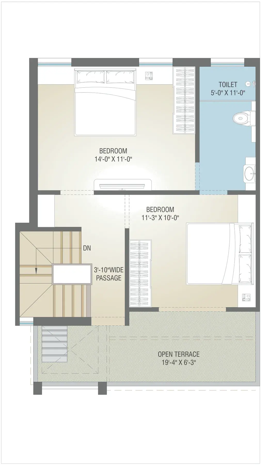 Second floor plan of the Type B villa