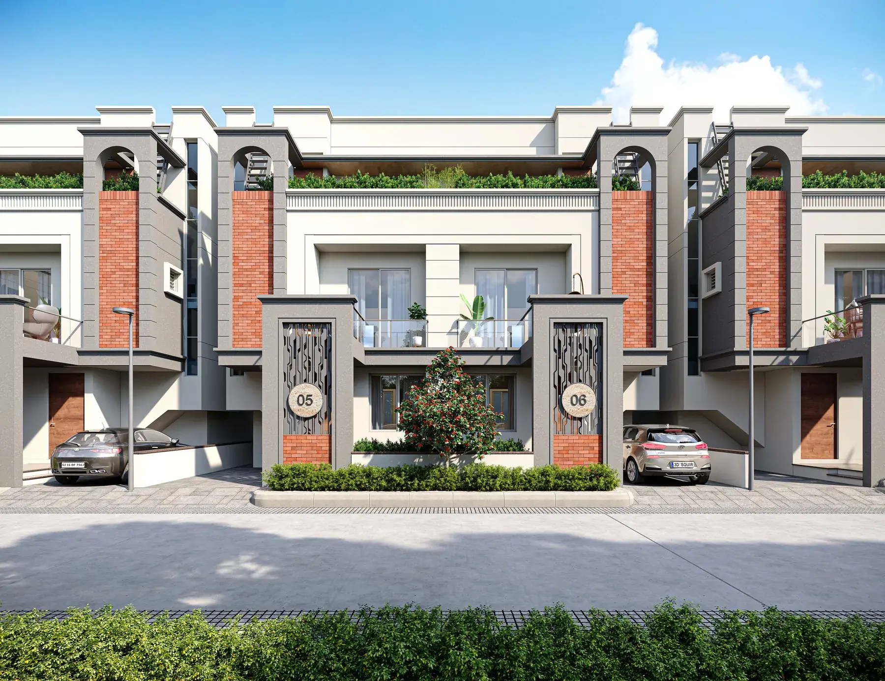 Front elevation render of the Seven9 Sattva villas