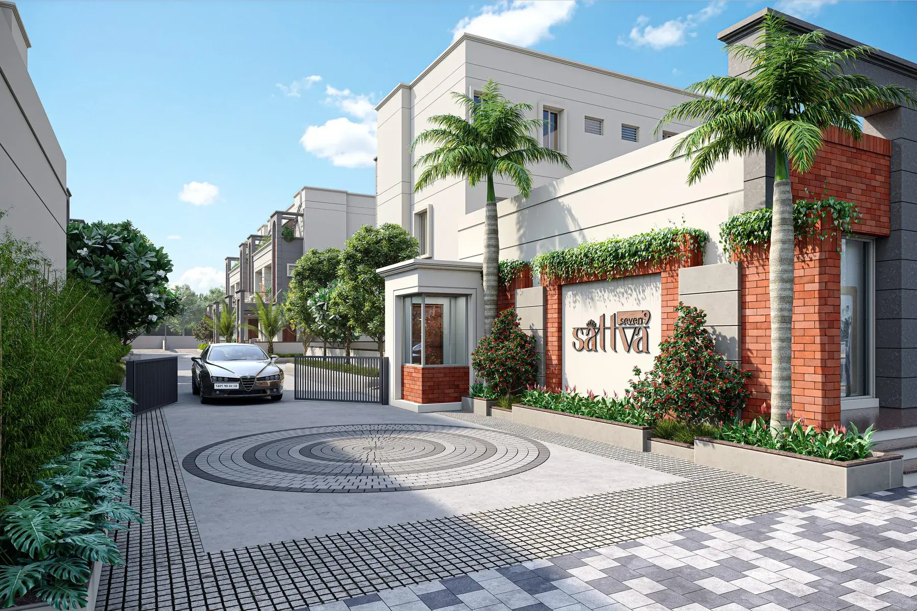 Entrance gate of Seven9 Sattva with security cabin