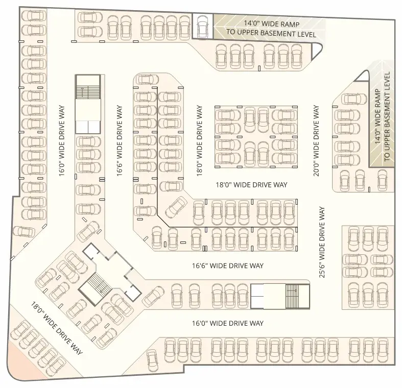 Lower basement parking and drive-way layout
