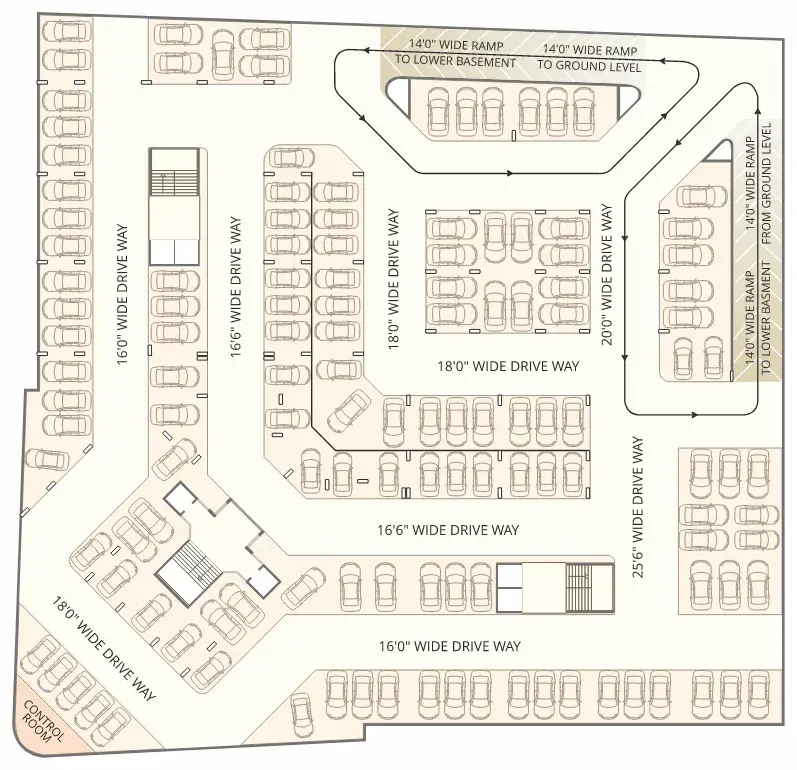 Upper basement parking and drive-way layout
