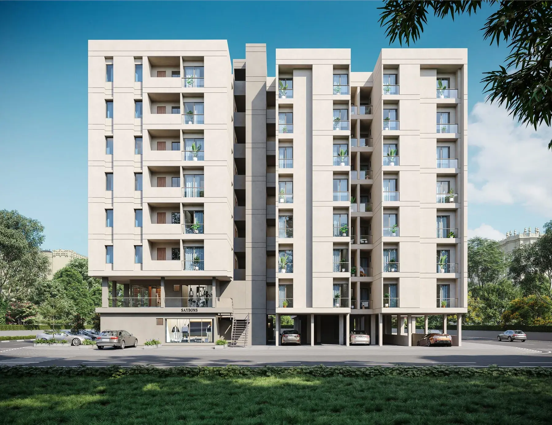 Side elevation of the Seven9 Symphony towers